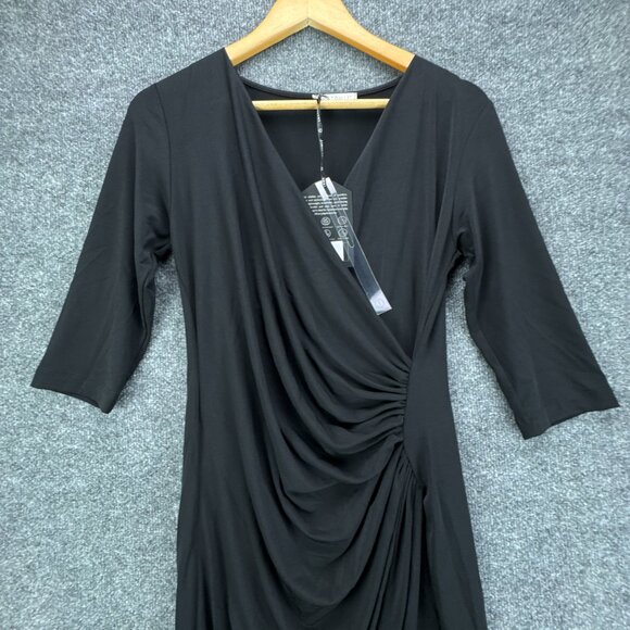**SOLD**Anatomie Marine Travel Dress Medium Black Form Fitting Ruched Faux Wrap - Picture 2 of 15